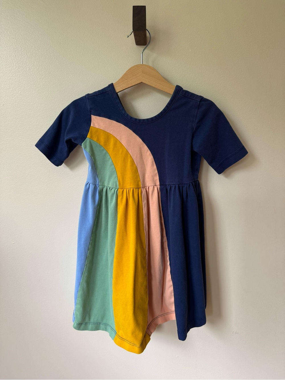 Hannah Andersson Girls' Navy Rainbow Panel Cotton Dress